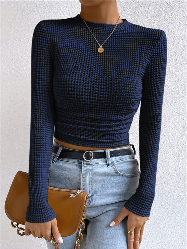 Women’s Long Sleeve Waffle-Knit Cropped Top with Flared Cuffs