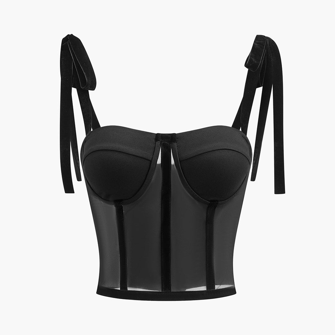 Women’s Sheer Bow-Shoulder Corset Top