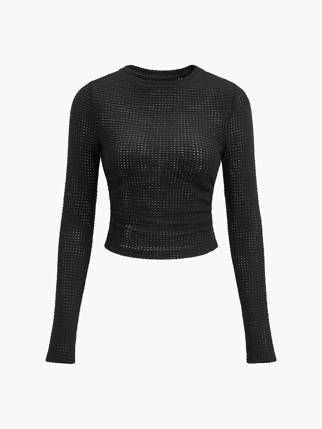 Women’s Long Sleeve Waffle-Knit Cropped Top with Flared Cuffs