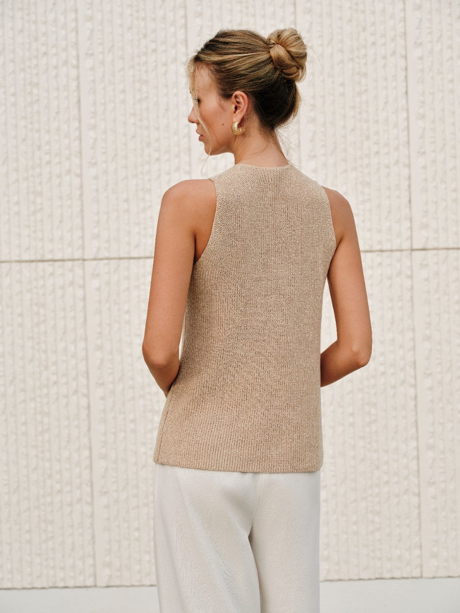 Women’s Halter Knit Top with Cross-Over Neck