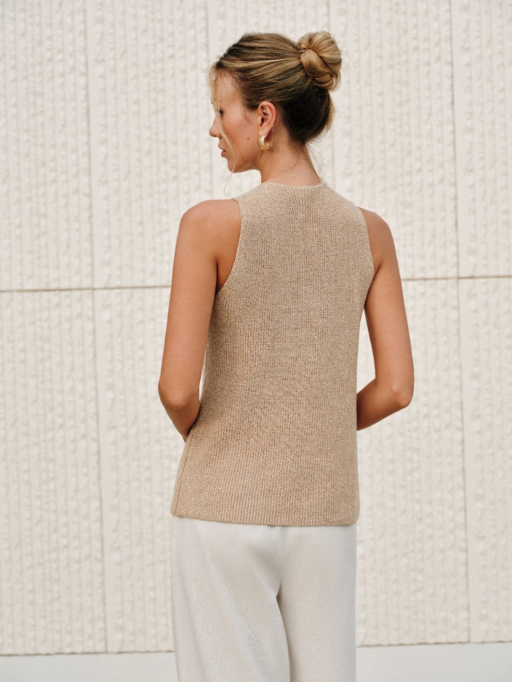 Women’s Halter Knit Top with Cross-Over Neck