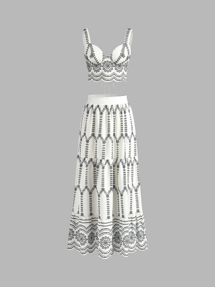 Women’s Sweetheart Two-Piece Midi Skirt Set with Tie-Back Top