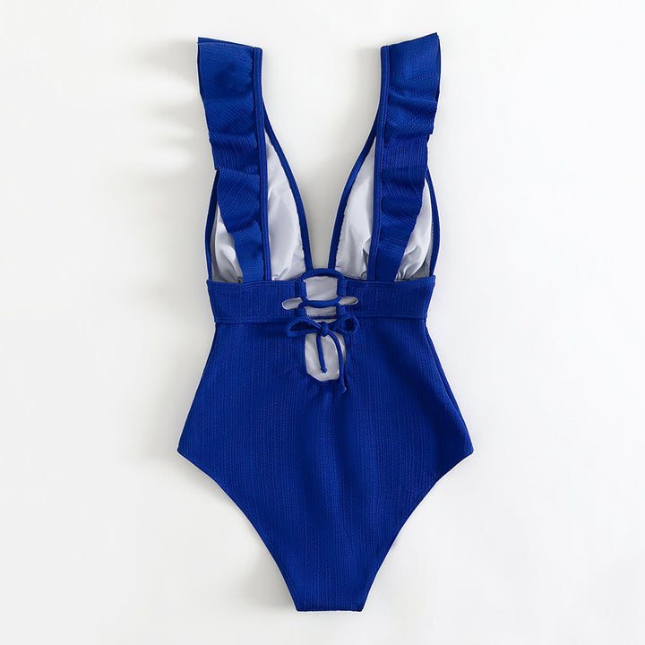 Women’s V-Neck One-Piece Swimsuit with Back Tie