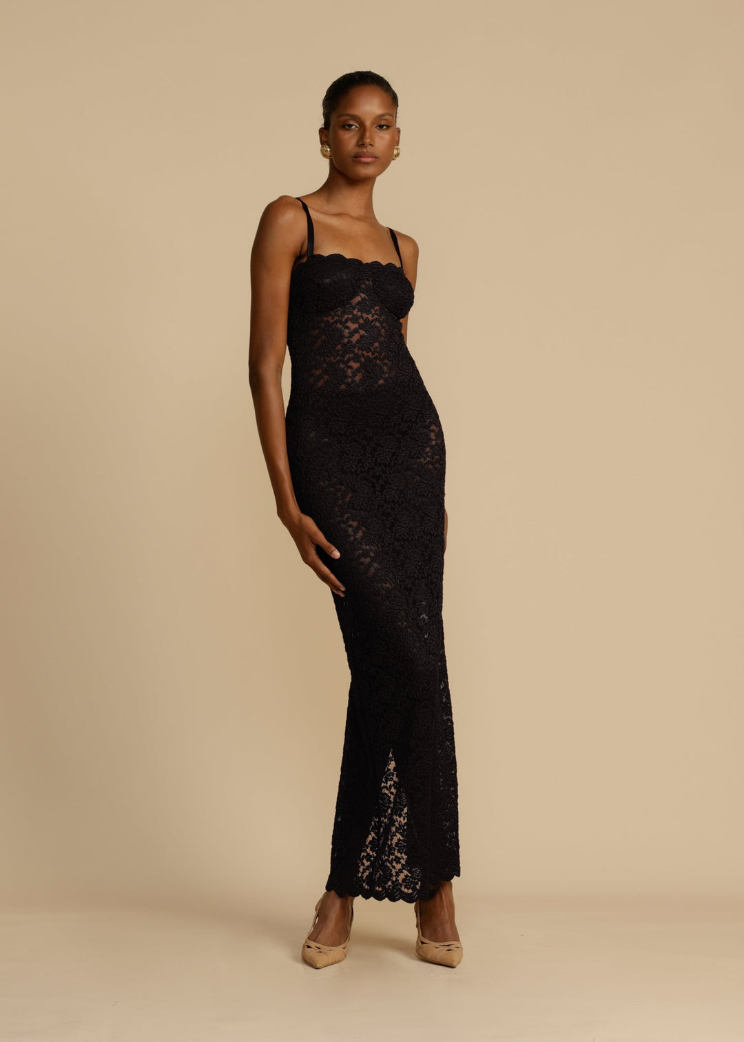 Women’s Lace Floral Embroidered Maxi Dress with Back Split