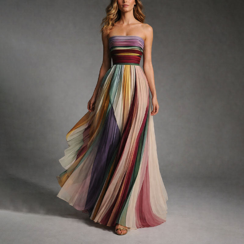 Women's Strapless Pleated Maxi Dress