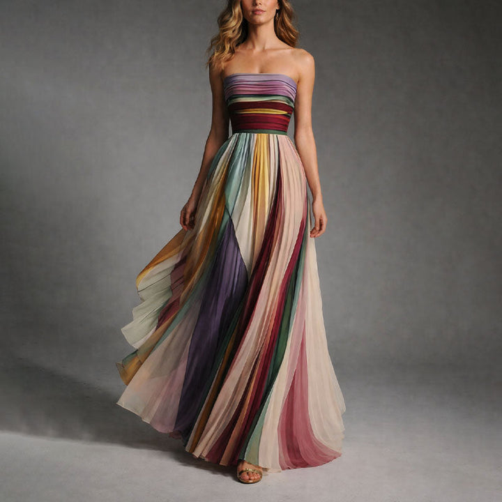 Women's Strapless Pleated Maxi Dress
