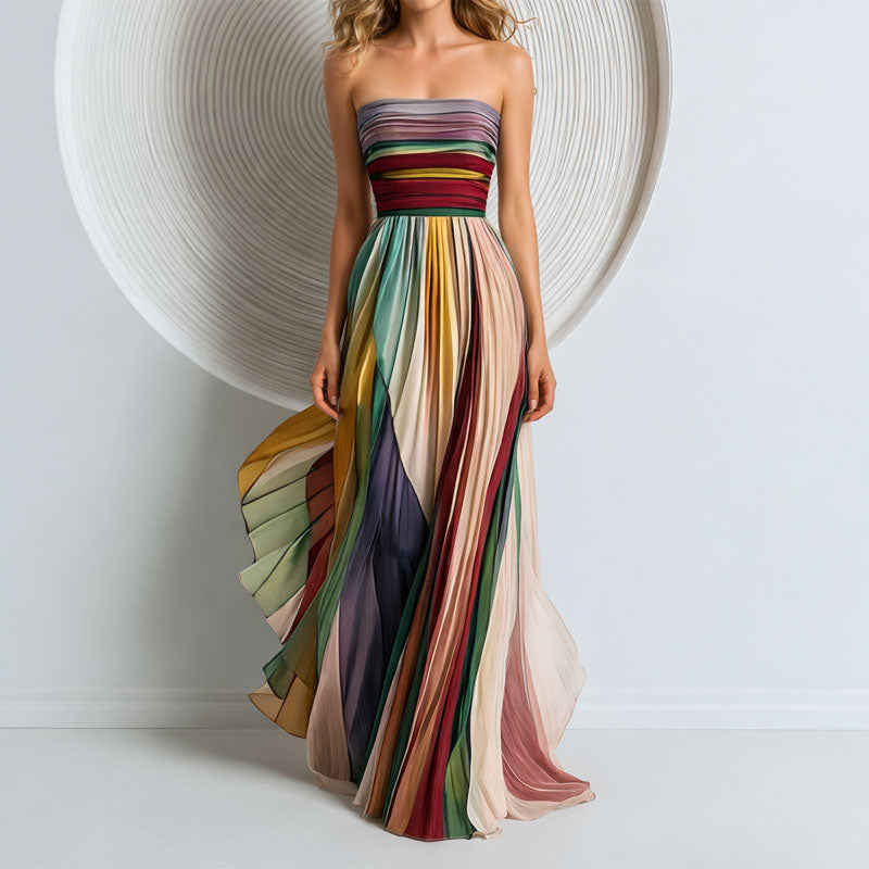 Women's Strapless Pleated Maxi Dress
