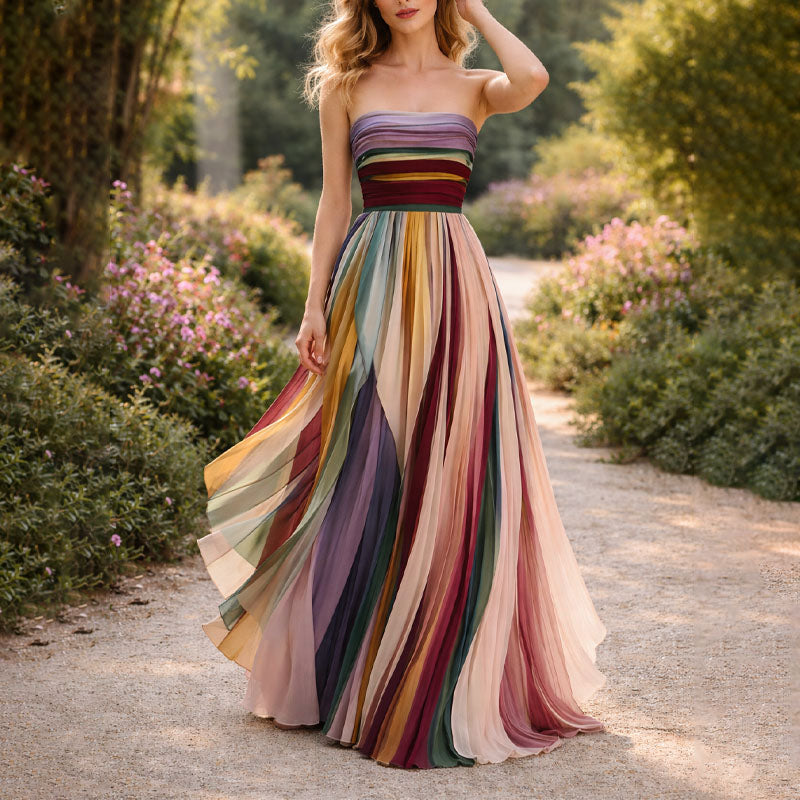 Women's Strapless Pleated Maxi Dress