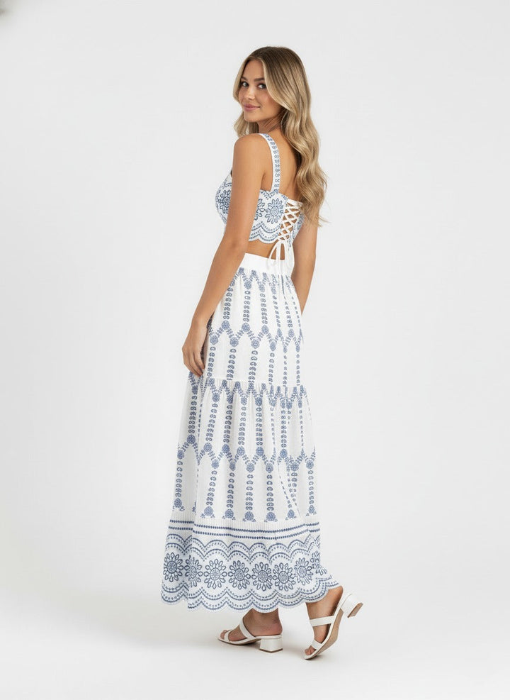 Women’s Sweetheart Two-Piece Midi Skirt Set with Tie-Back Top