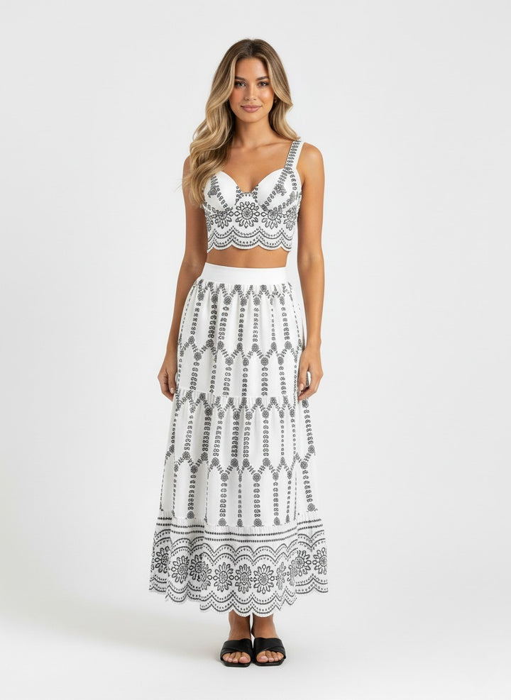 Women’s Sweetheart Two-Piece Midi Skirt Set with Tie-Back Top