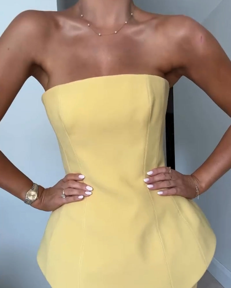 Women’s Strapless Peplum Maxi Dress with Textured Skirt