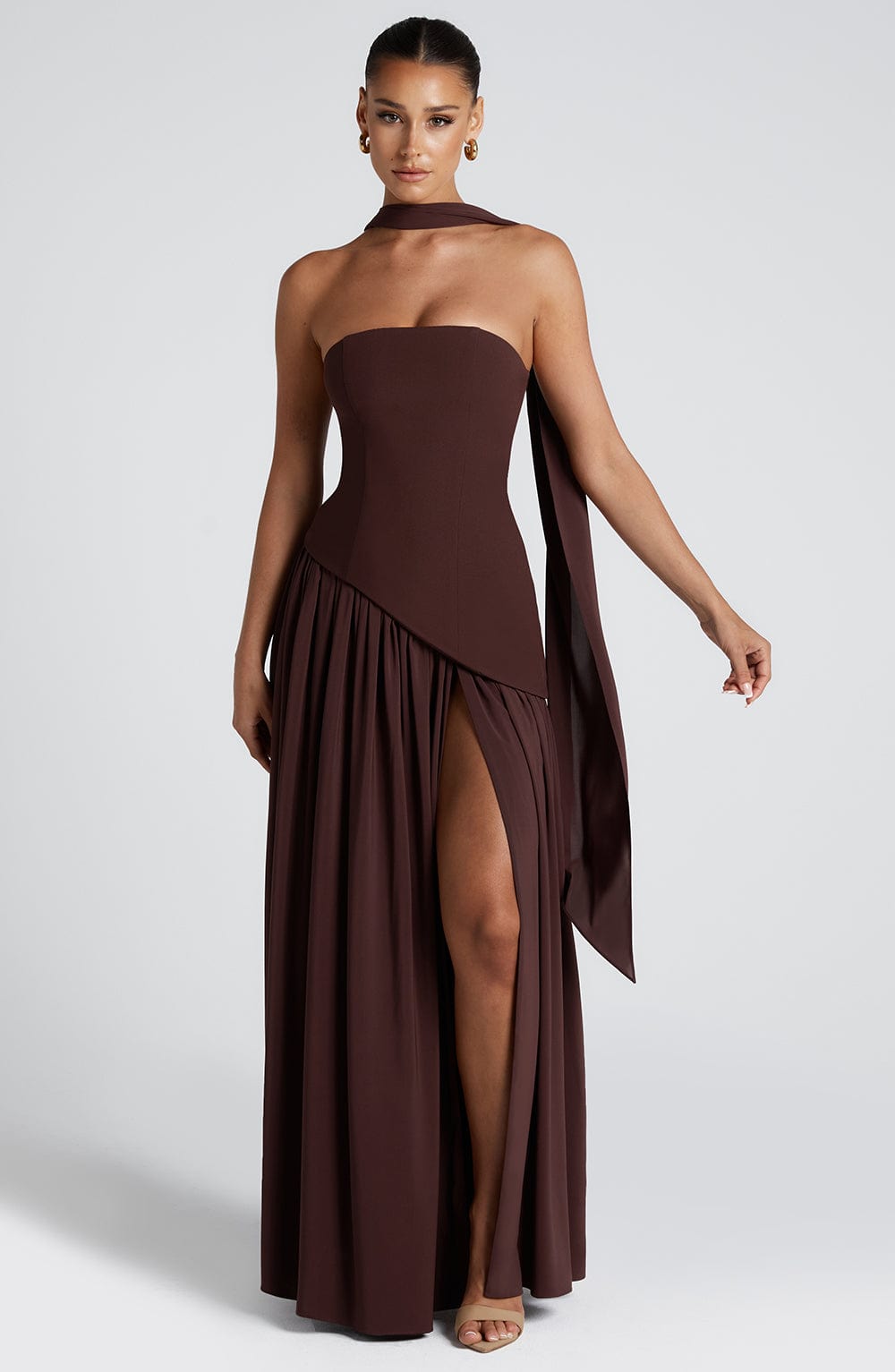 Women’s Strapless Front-Slit Maxi Dress