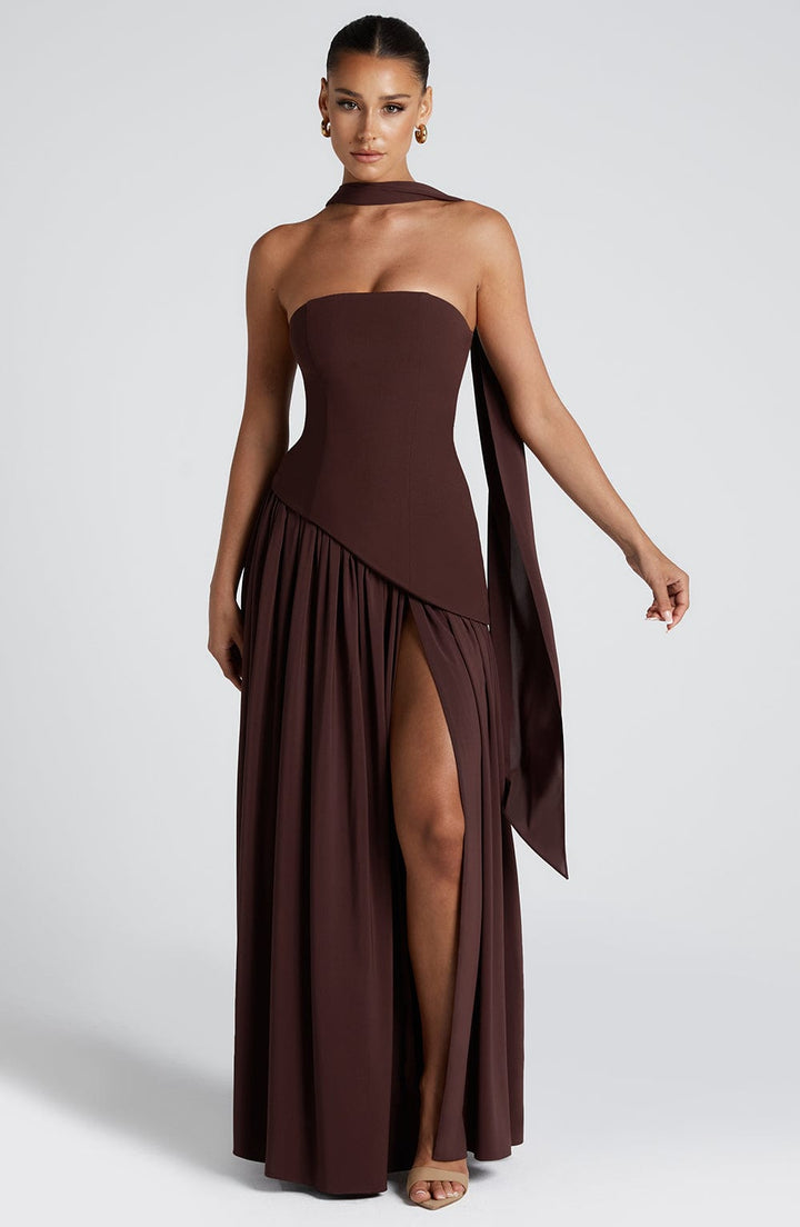 Women’s Strapless Front-Slit Maxi Dress