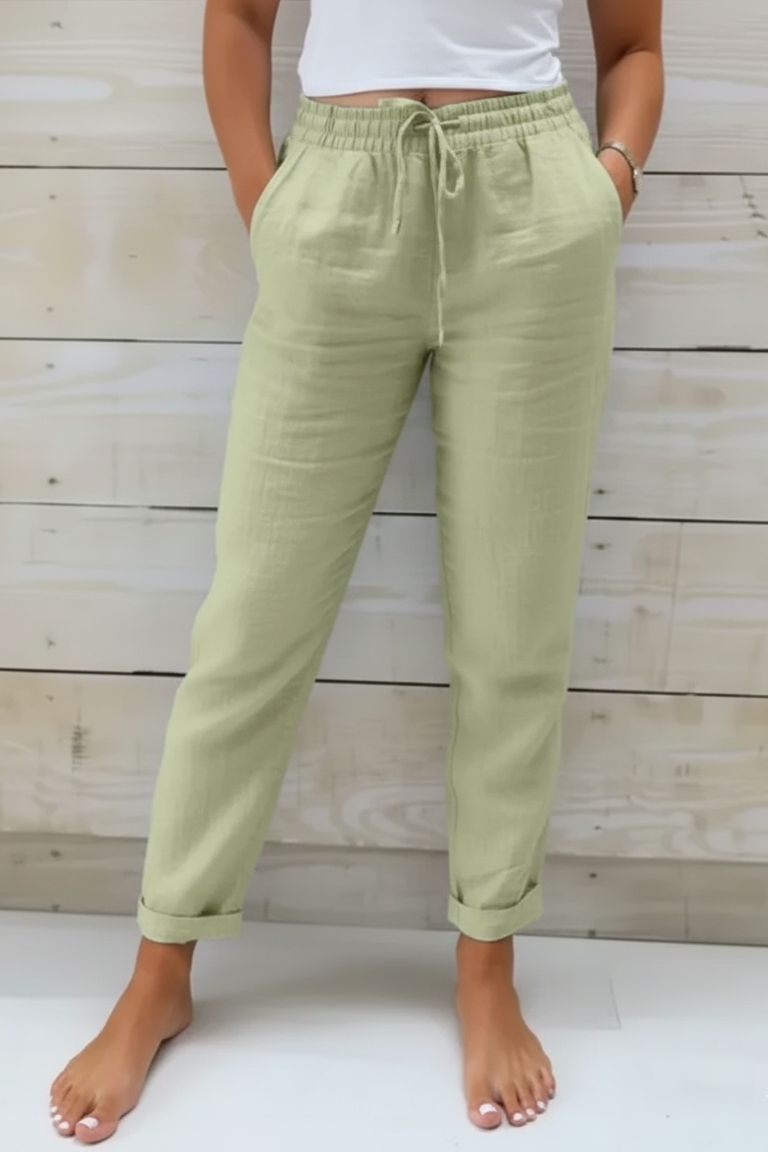 Women’s Linen Relaxed Drawstring Pants with Wide Legs