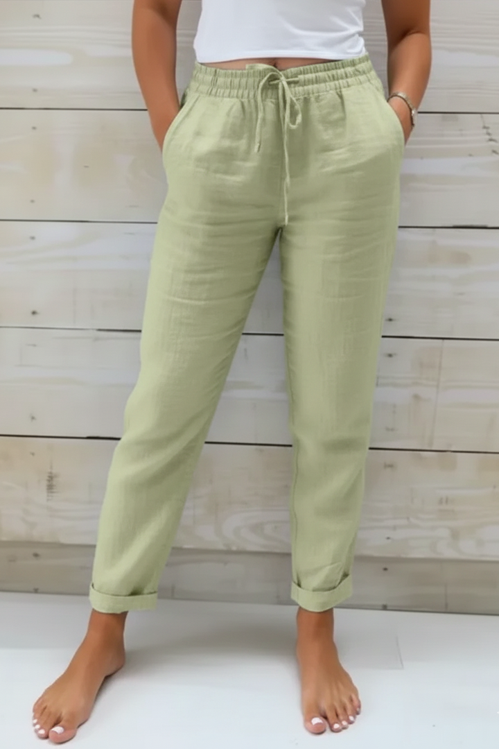 Women’s Linen Relaxed Drawstring Pants with Wide Legs