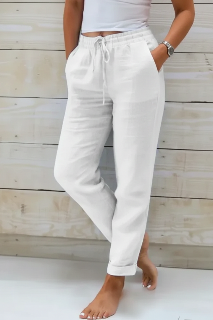 Women’s Linen Relaxed Drawstring Pants with Wide Legs
