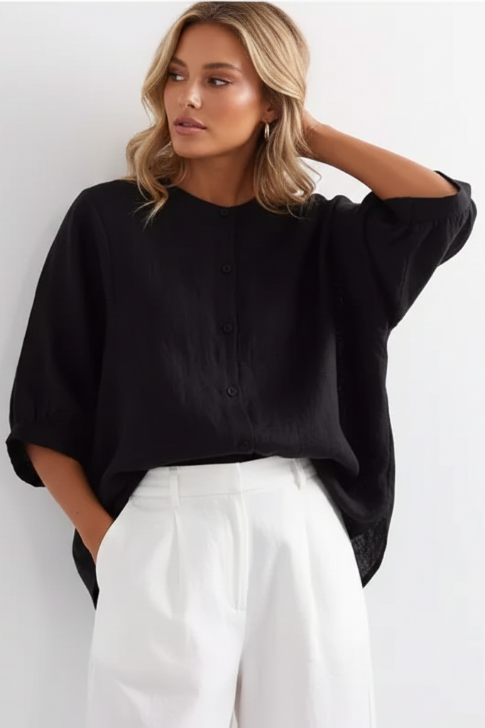 Women’s Linen Button Shirt with Batwing Sleeves