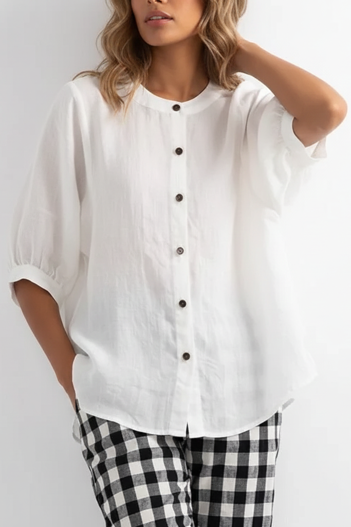 Women’s Linen Button Shirt with Batwing Sleeves