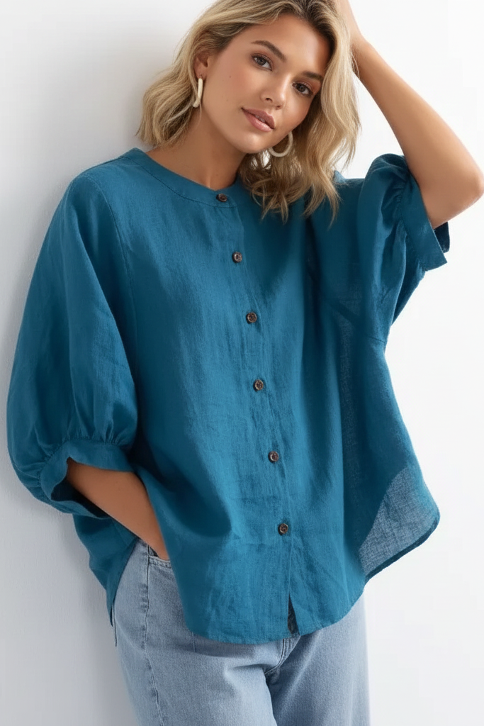 Women’s Linen Button Shirt with Batwing Sleeves