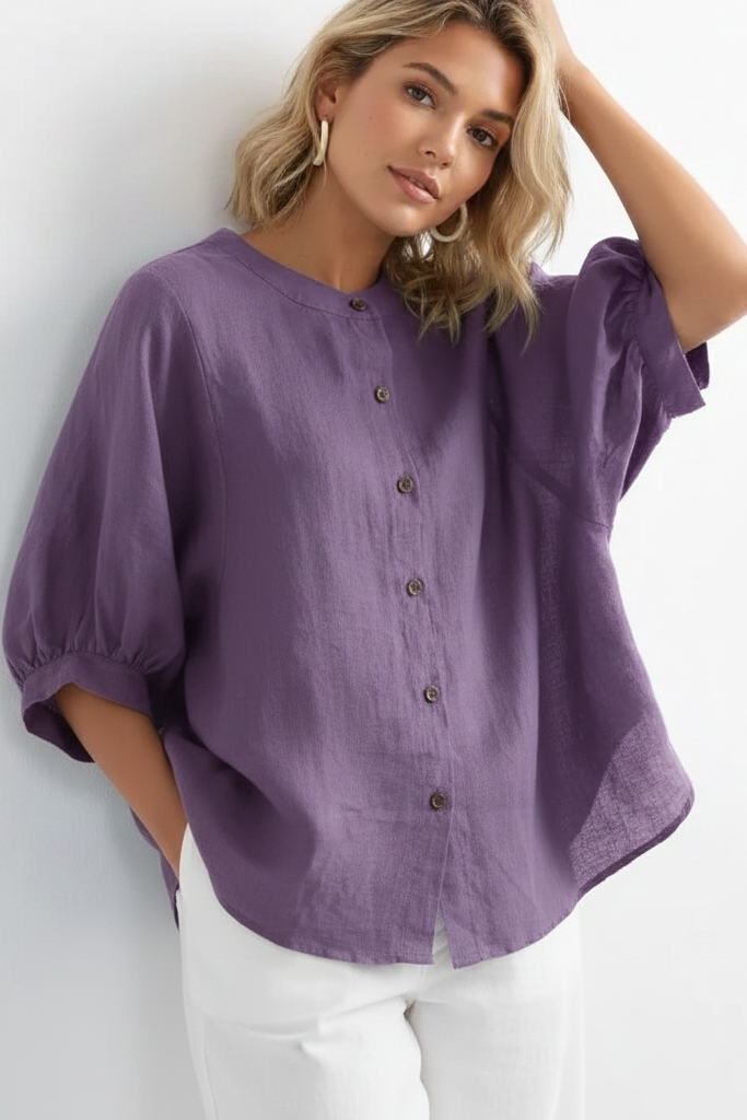 Women’s Linen Button Shirt with Batwing Sleeves