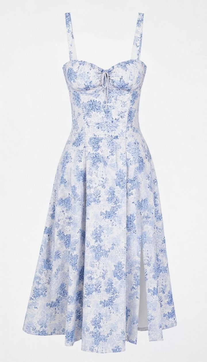 Women's Bustier Corset A-line Midi Dress with Front Slit