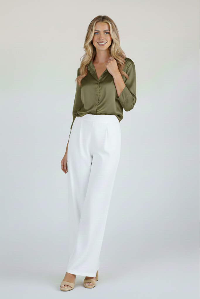 Women’s Satin Button-Front Shirt with Long Sleeves