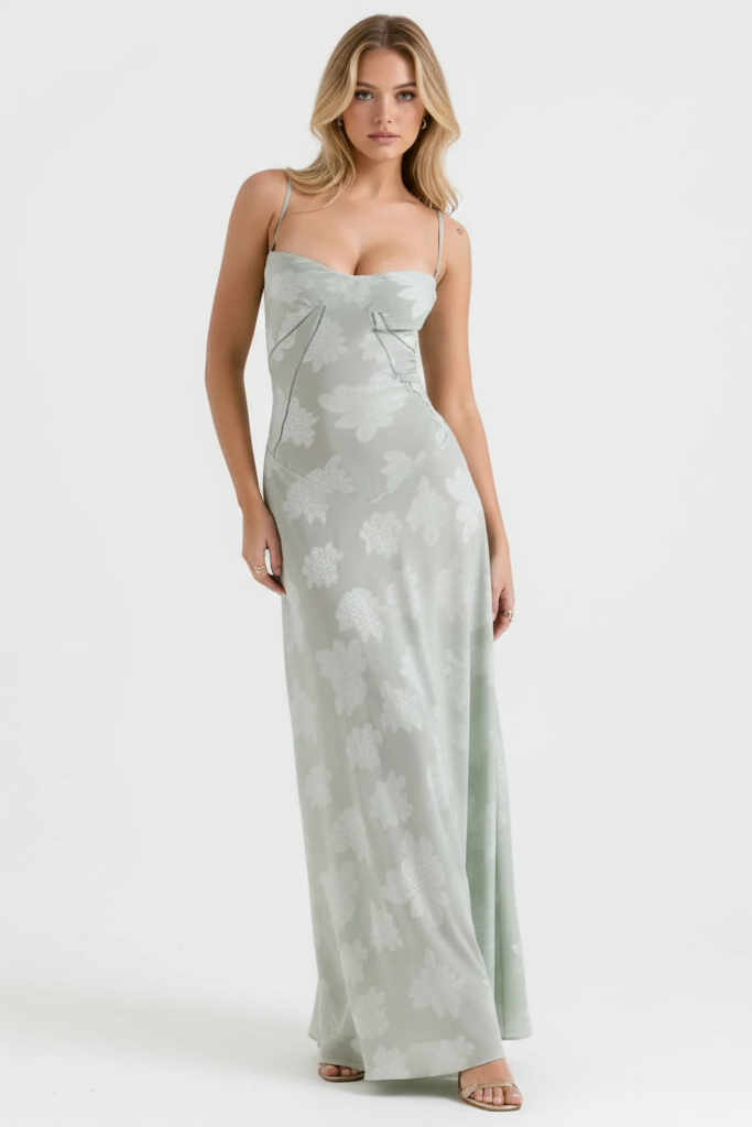 Women’s Corset Maxi Dress with Spaghetti Straps