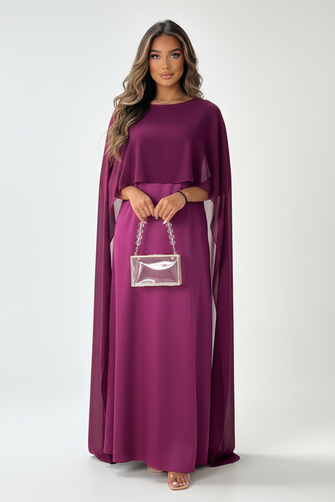 Women's Satin Evening Maxi Dress with Round Neck