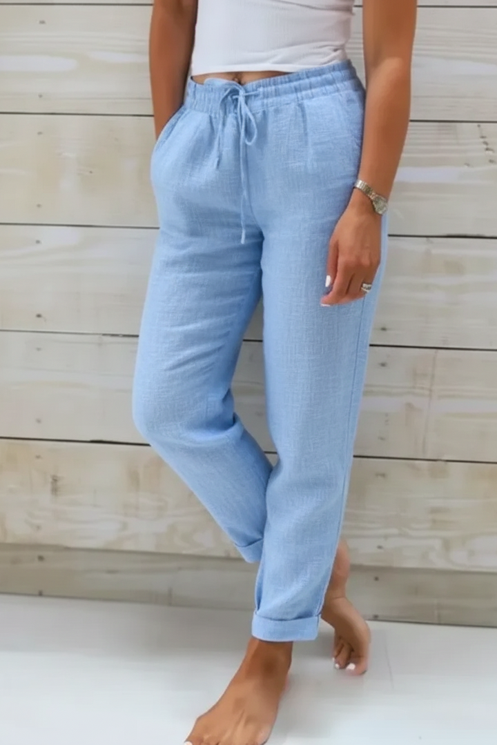 Women’s Linen Relaxed Drawstring Pants with Wide Legs