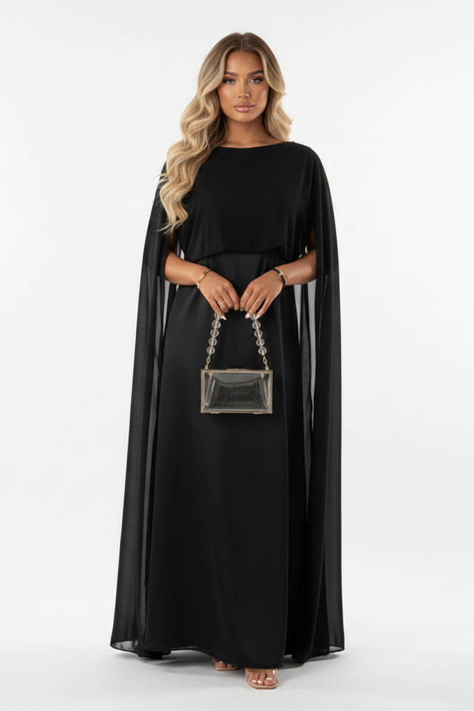 Women's Satin Evening Maxi Dress with Round Neck