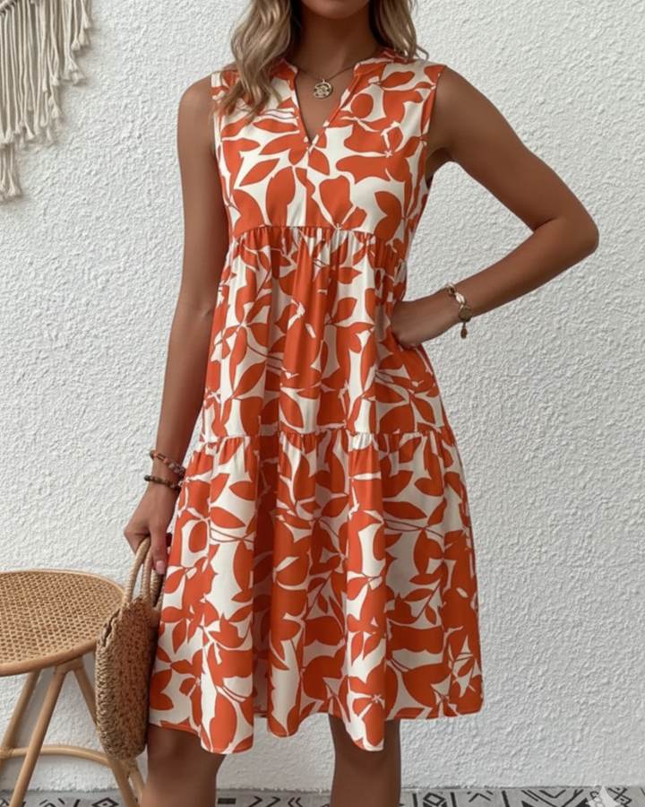 Women’s Sleeveless A-Line Floral Summer Mini Dress with V-Neck