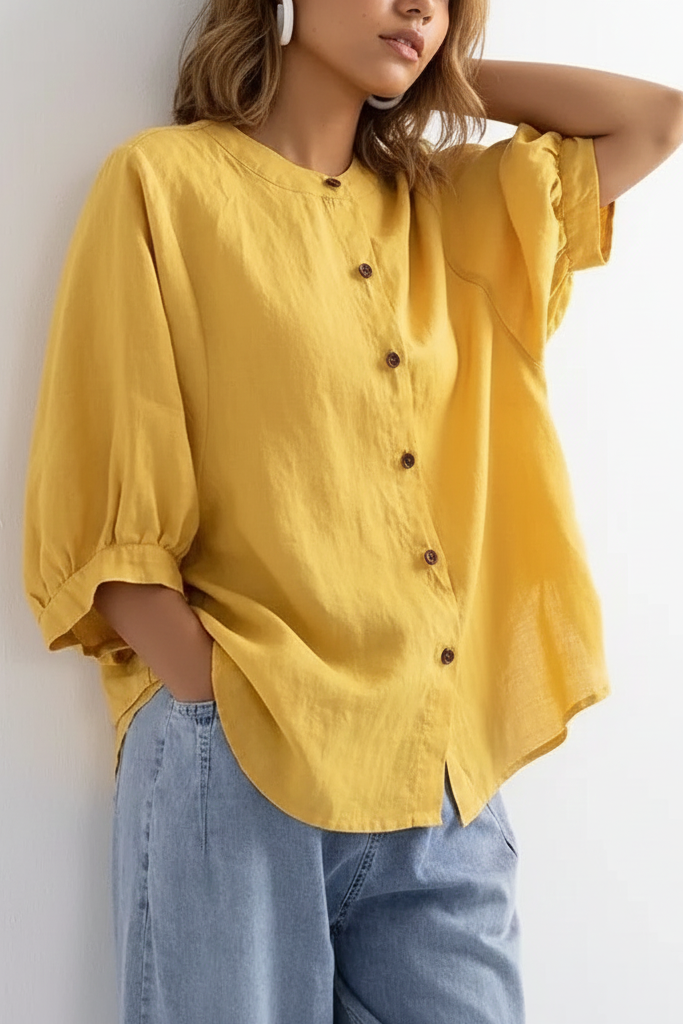Women’s Linen Button Shirt with Batwing Sleeves