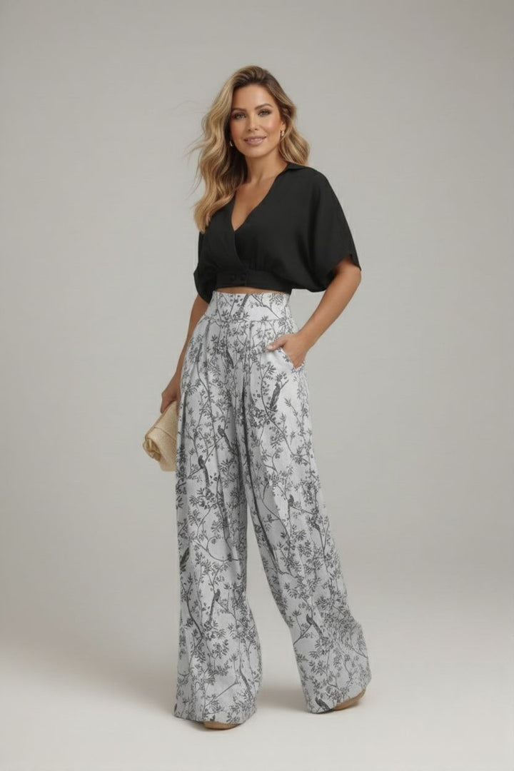 Women’s Floral Two-Piece Set with Crop Top and Pants