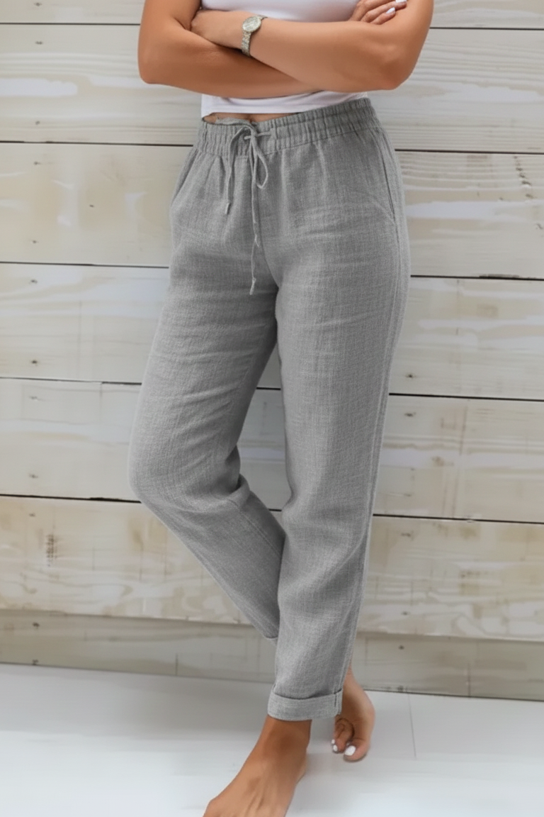 Women’s Linen Relaxed Drawstring Pants with Wide Legs