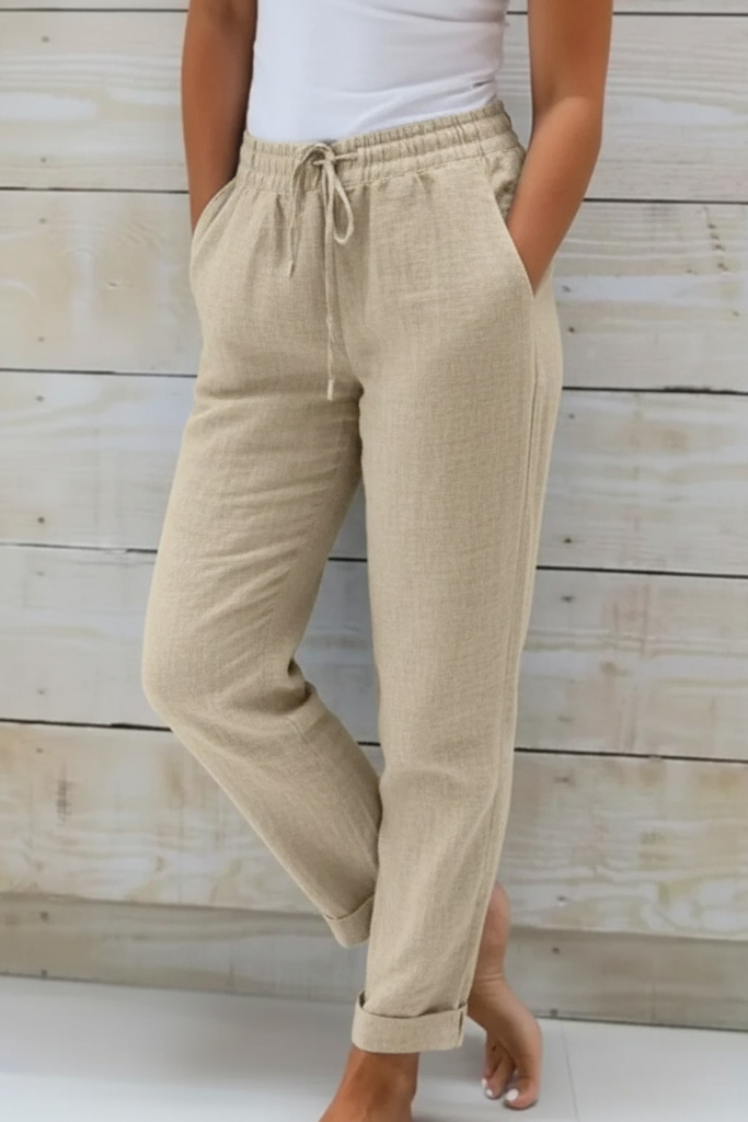 Women’s Linen Relaxed Drawstring Pants with Wide Legs