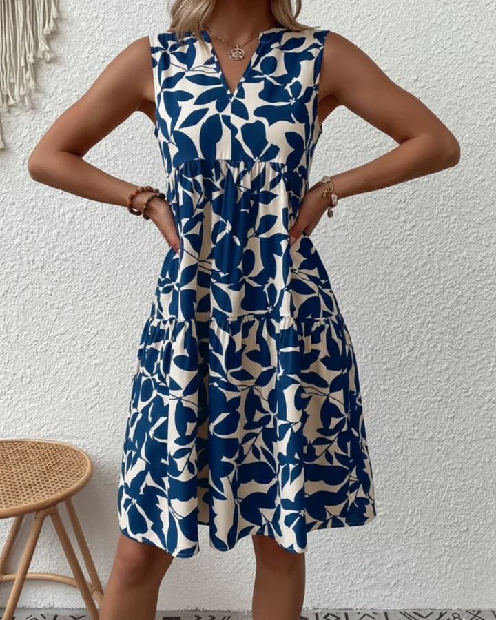 Women’s Sleeveless A-Line Floral Summer Mini Dress with V-Neck