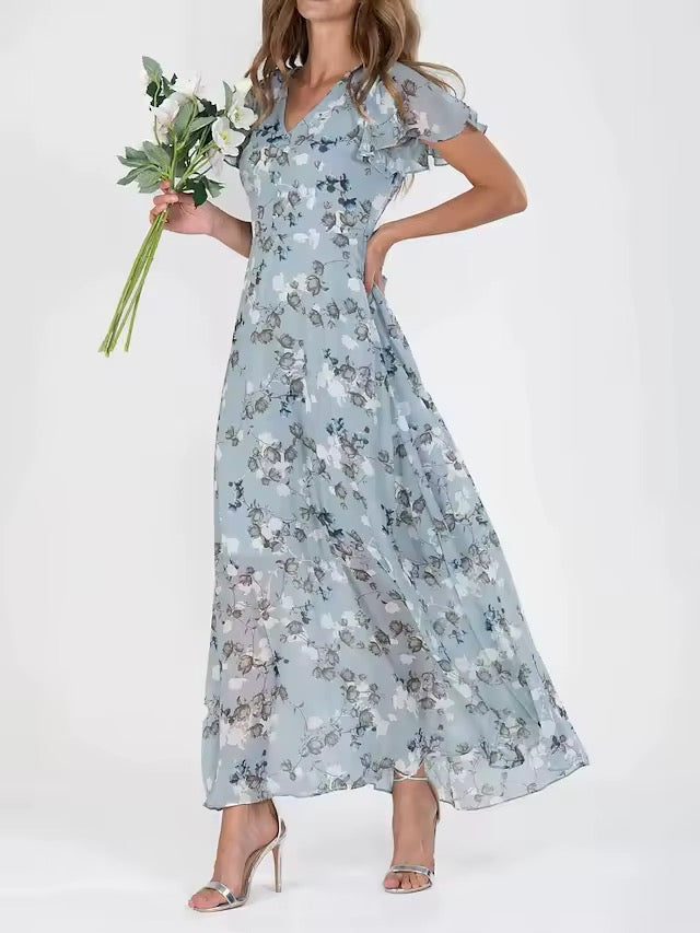 Women’s V-Neck Waist-Seam Dress | Maxi