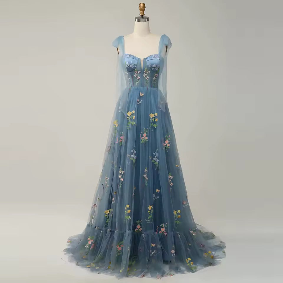 Women’s Embroidered Evening Corset Maxi A-Line Dress