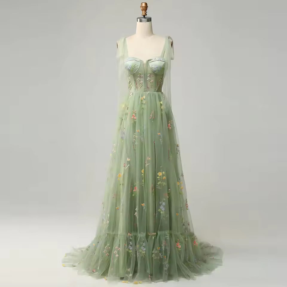 Women’s Embroidered Evening Corset Maxi A-Line Dress