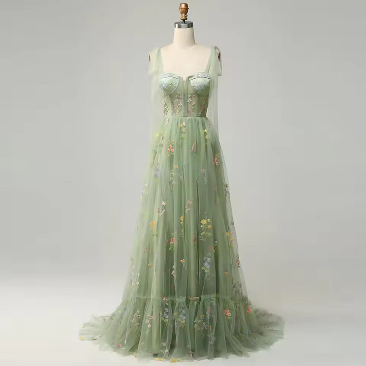 Women’s Embroidered Evening Corset Maxi A-Line Dress