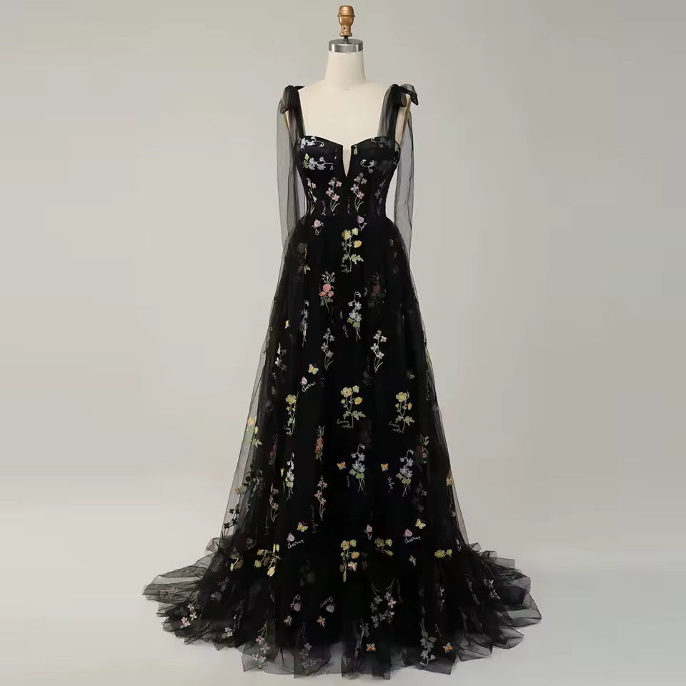 Women’s Embroidered Evening Corset Maxi A-Line Dress