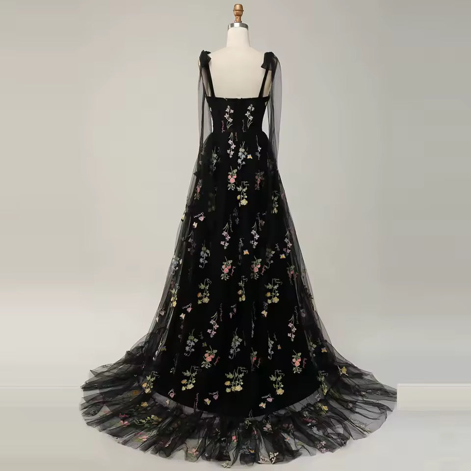 Women’s Embroidered Evening Corset Maxi A-Line Dress