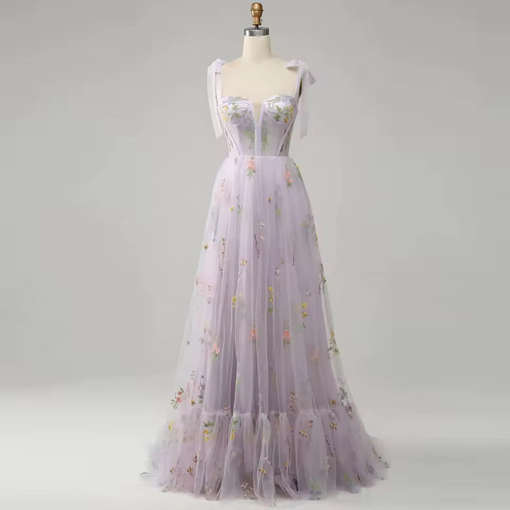 Women’s Embroidered Evening Corset Maxi A-Line Dress
