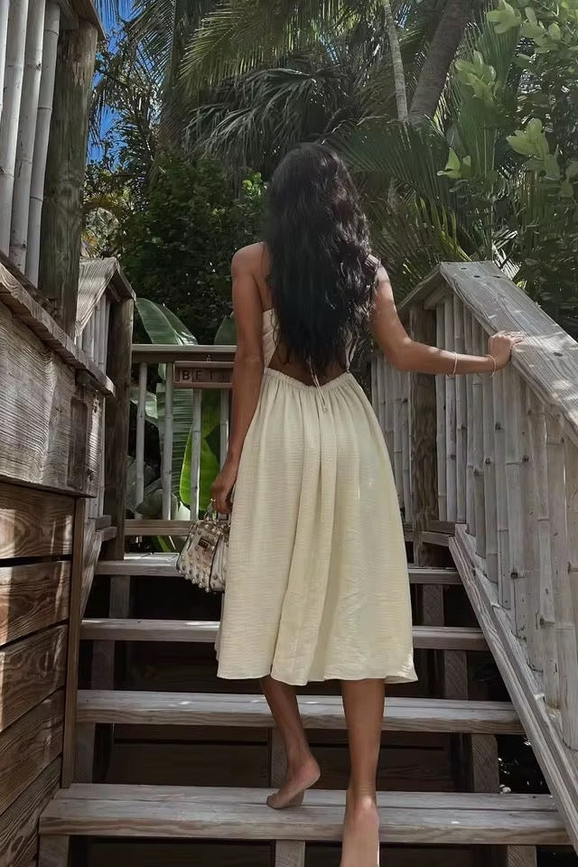 Women’s Twist-Front Cutout Backless Midi Dress with Side Split