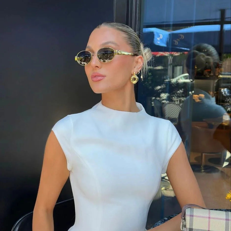 Women’s Oval Metal Sunglasses with Slim Arms