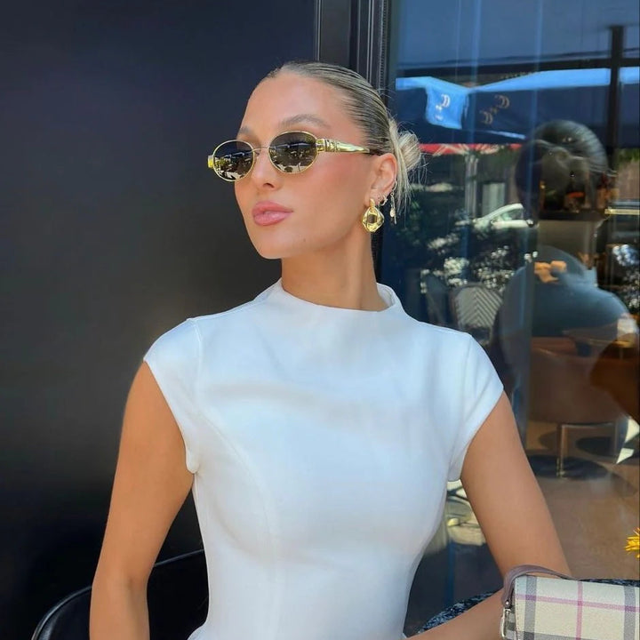 Women’s Oval Metal Sunglasses with Slim Arms