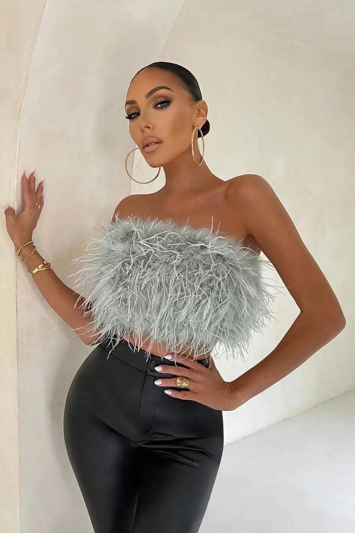Women’s Strapless Feather Bandeau Crop Top