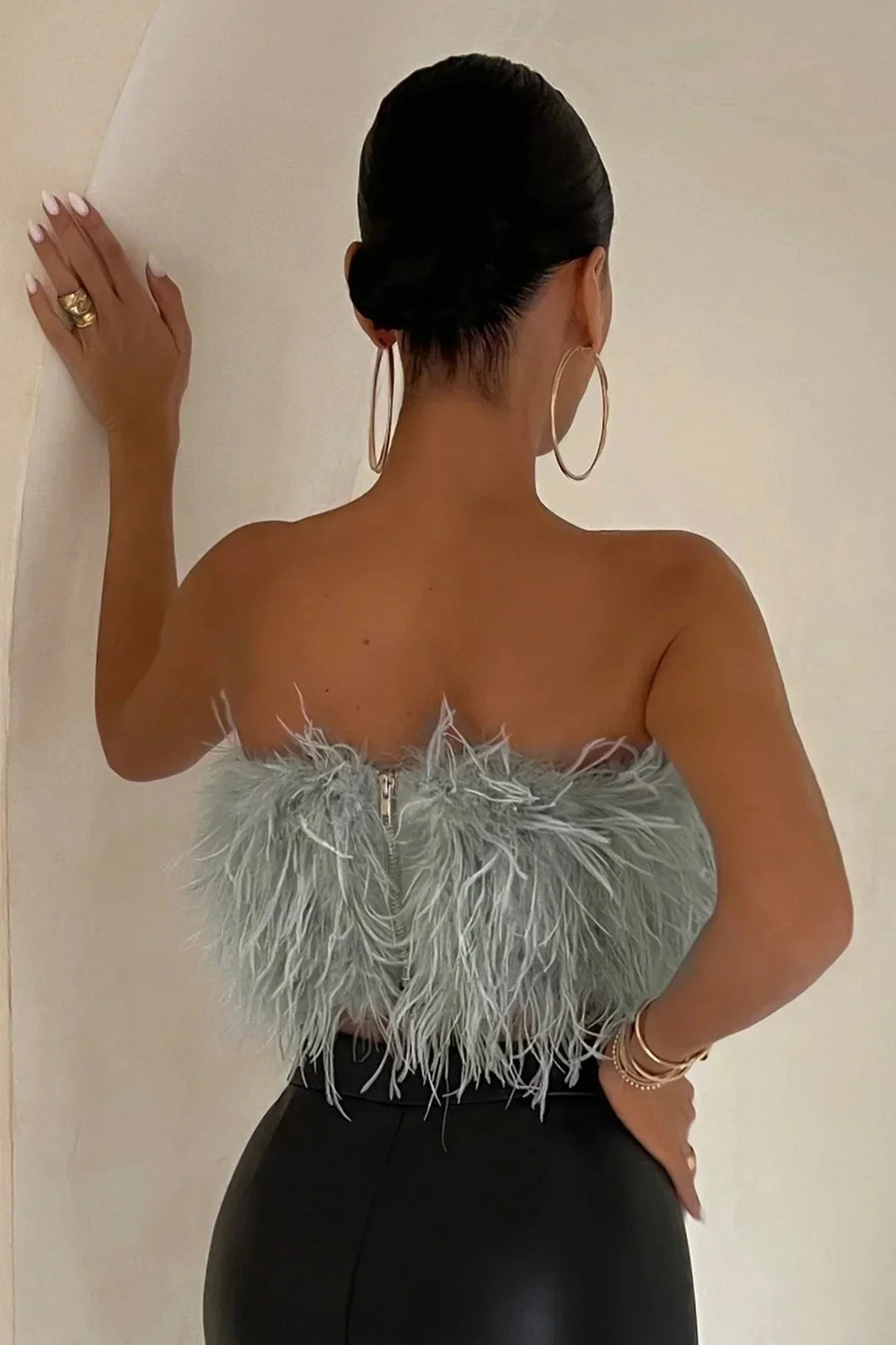 Women’s Strapless Feather Bandeau Crop Top