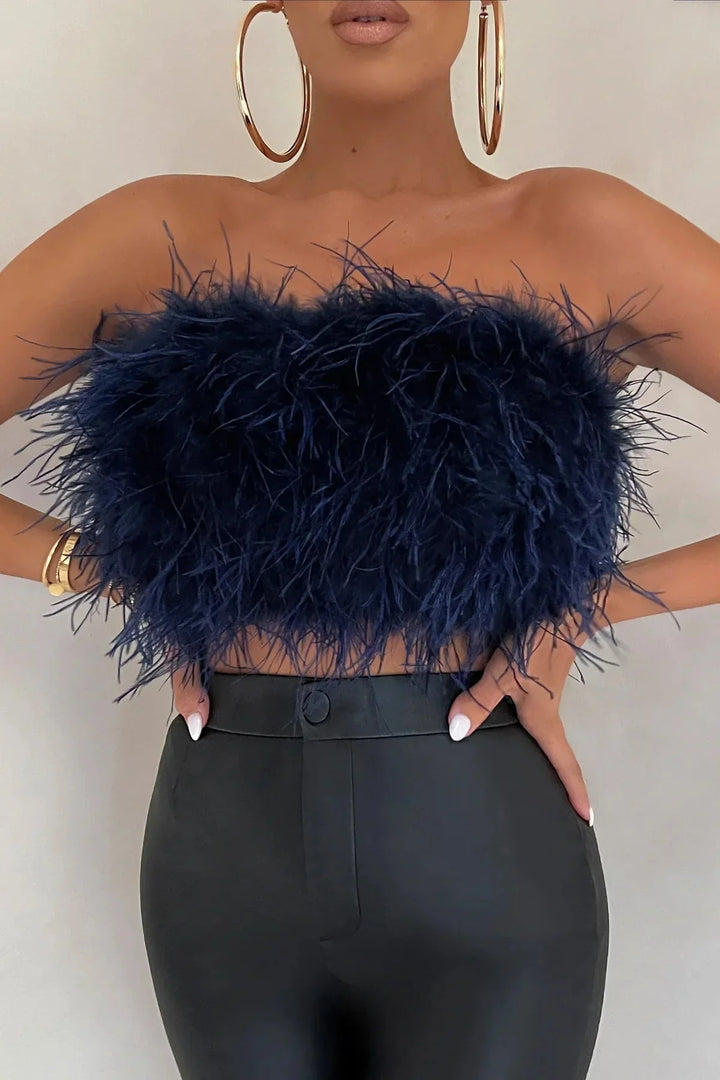 Women’s Strapless Feather Bandeau Crop Top