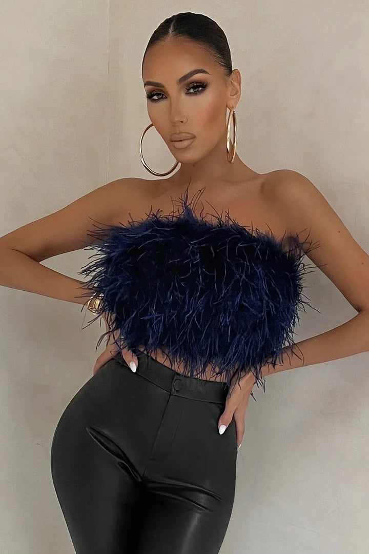 Women’s Strapless Feather Bandeau Crop Top